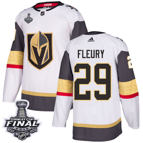Adidas Golden Knights #29 Marc-Andre Fleury White Road Authentic 2018 Stanley Cup Final Stitched Youth NHL Jersey